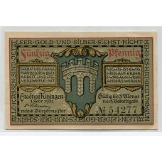 ALEMANIA 1921 BILLETE ESTADO DE KITZINGEN SIN CIRCULAR, HERMOSO SOBRETODO AL DORSO